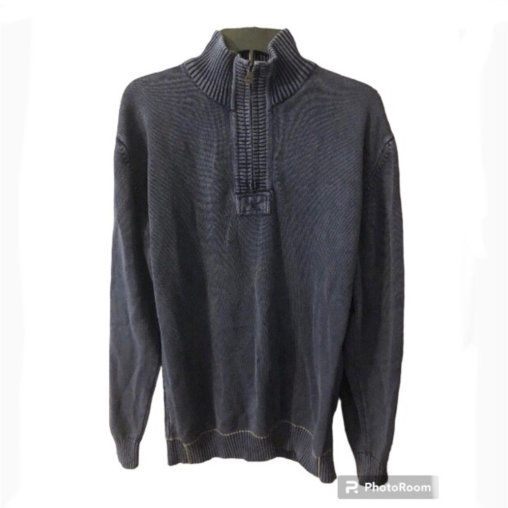 NWOT Weatherproof Vintage distressed v-neck zipper sweater, Blue jean, Large